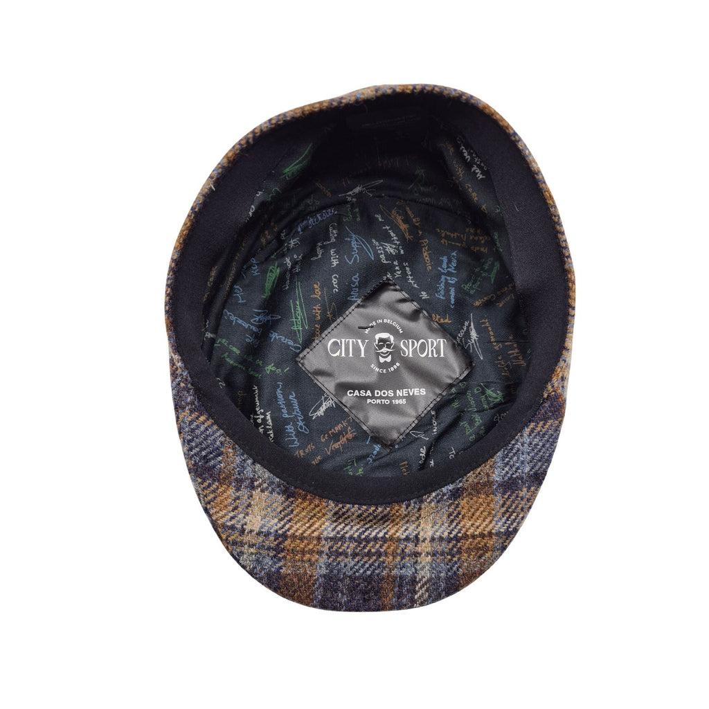 Boné City Sport Flat Cap Xadrez azul castanho